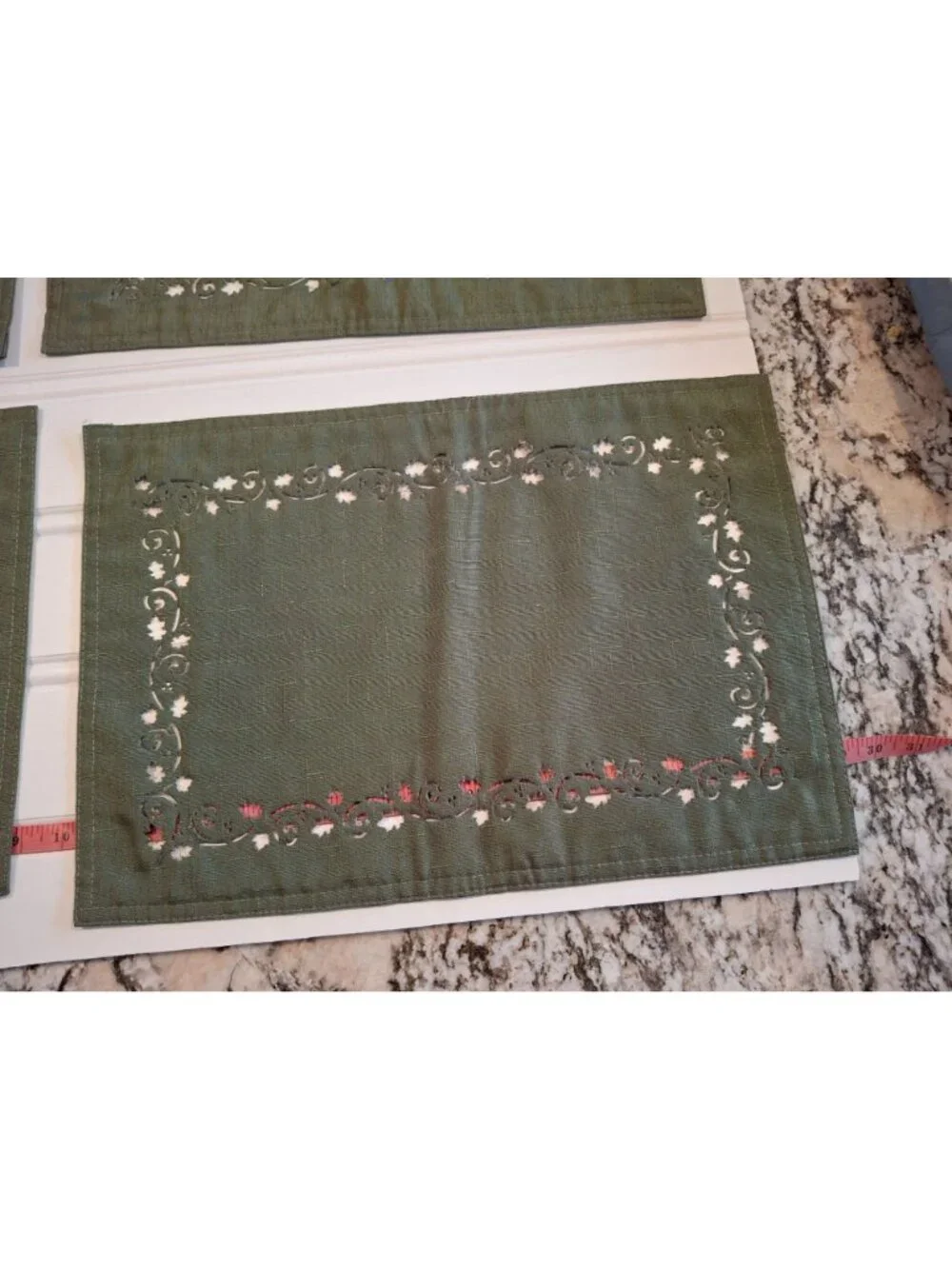 Vintage Sage Green Cutwork Placemats Set of 4 Leaf Vine Farmhouse Cottage